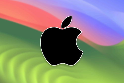 The Apple logo over the default macOS Sonoma wallpaper.