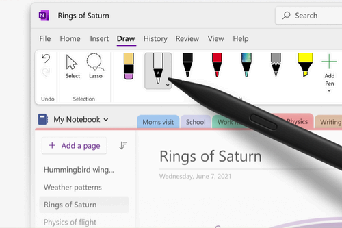 Illustration of someone using a stylus with OneNote.