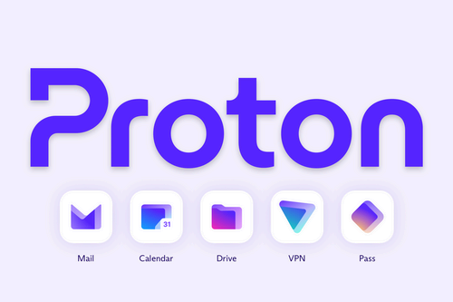 The Proton logo with the logos for each of Proton's services.