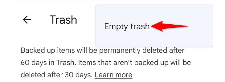 Arrow pointing at Empty Trash