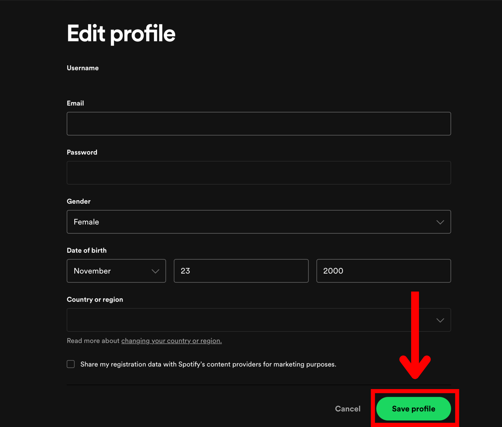 Desktop spotify edit profile save profile