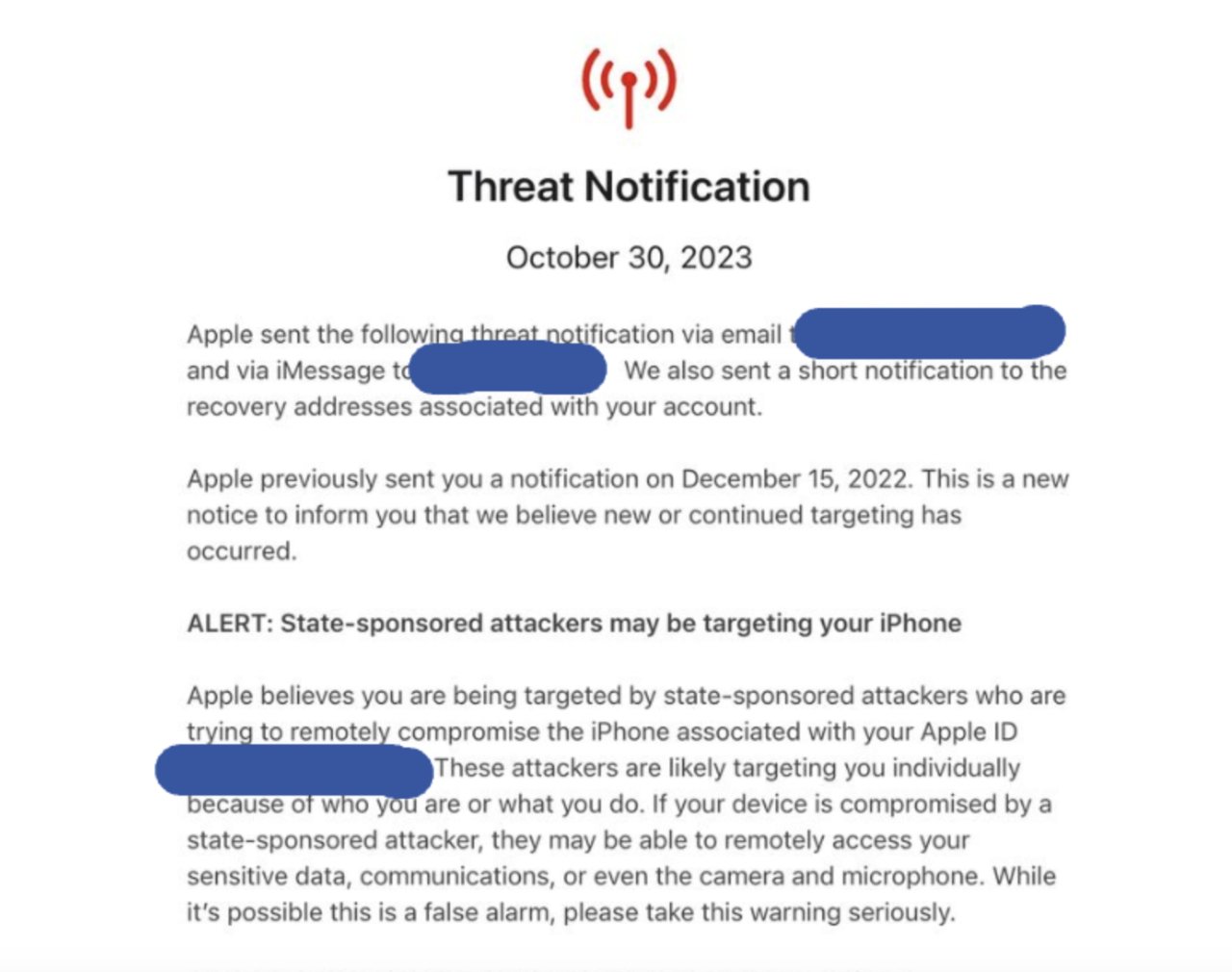 A typical threat alert email (Source: Media.am)