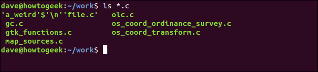 ls *.c in a terminal window