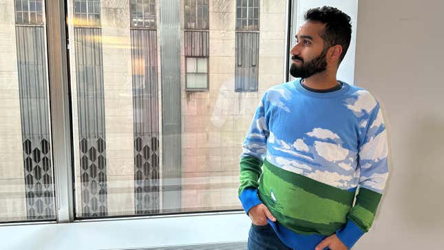 Editor Jorge Jimenez wearing this year's Windows Ugly Sweater.