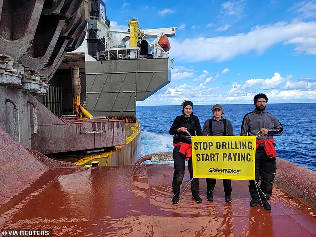 'Unlawful': Greenpeace activists onboard the Shell drilling rig near the Canary Islands in the protest