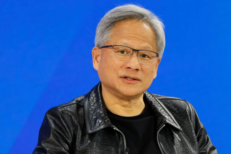 Founder and CEO of NVIDIA Jensen Huang speaks during the New York Times annual DealBook summit on November 29, 2023, in New York City.