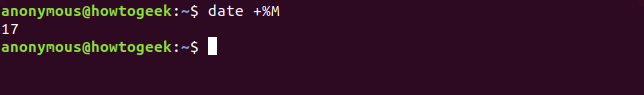Output of the date command with M options