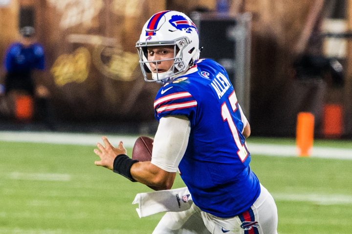 Josh Allen rolls out for the Buffalo Bills.