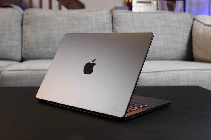 The 14-inch MacBook Pro with M3 Max chip seen from behind.