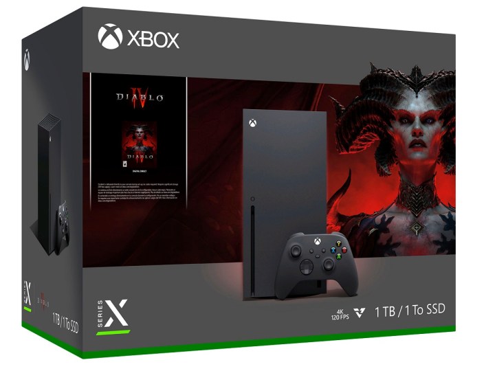 The box of the Microsoft Xbox Series X 1TB Diablo IV bundle.