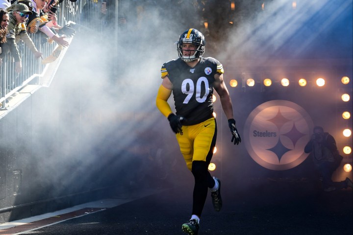 TJ Watt of the Steelers walks out of the tunnel.