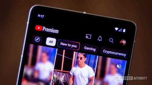 YouTube premium app on smartphone stock photo (1)