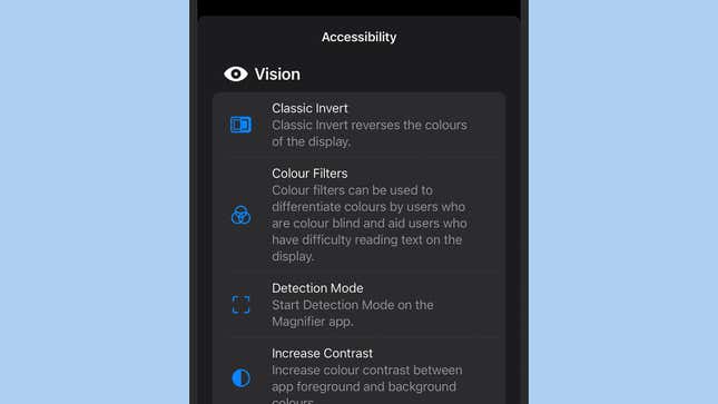 Accessibility shortcuts can also be created.