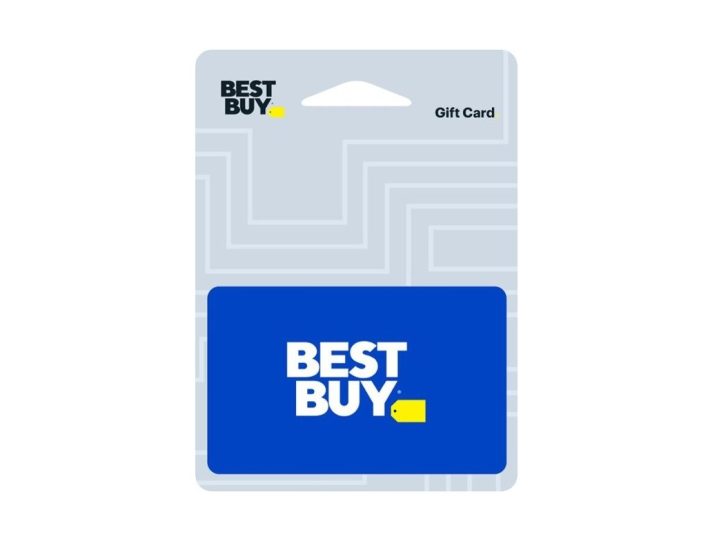 A blue Best Buy gift card.