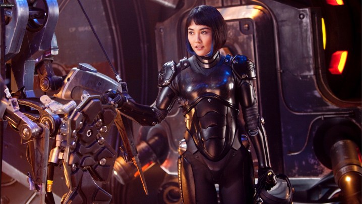 Rinko Kikuchi suits up in Pacific Rim (2013), directed by Guillermo del Toro.