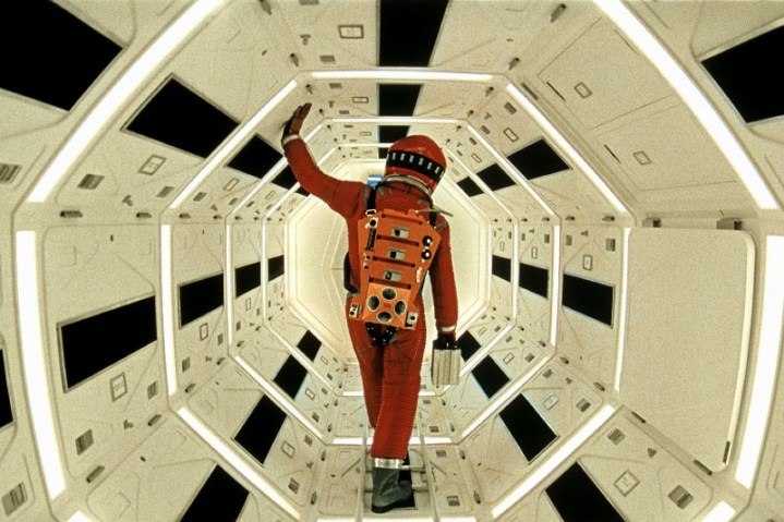 An astronaut walking down a corridor in the movie "2001: A Space Odyssey."