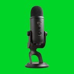 Blue Yeti mic with a green background