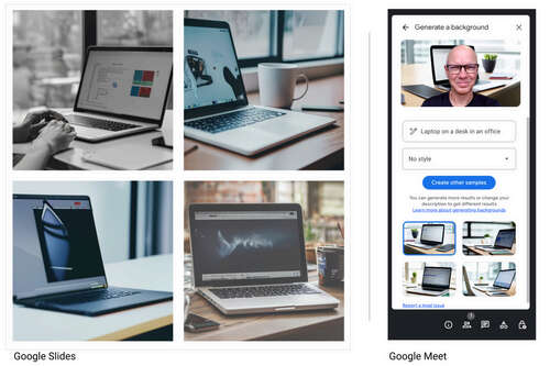 Duet AI generated laptop images for Google Slide and Google Meet.