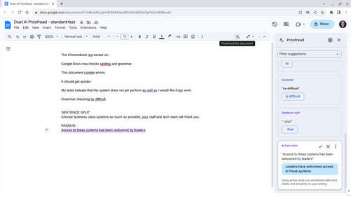 Google Duet Ai Docs Proofread.