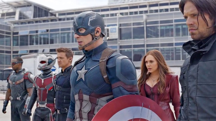 Captain America and his team standing together in an airport Captain America: Civil War.