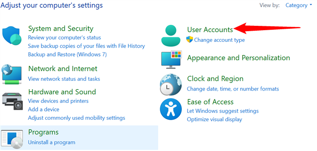 Click "User Accounts."
