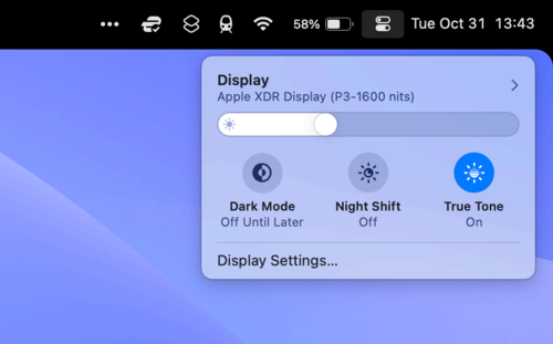 Display options within the Mac menu bar.