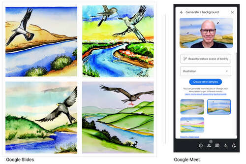 Duet AI generated scene images for Google Slide and Google Meet.