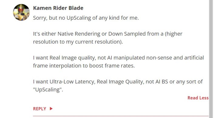 A commenter on Tom's Hardware complaining about DLSS.