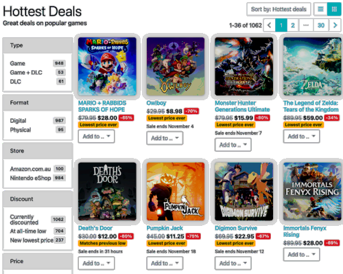 DekuDeals game tracker for Nintendo's Switch eShop