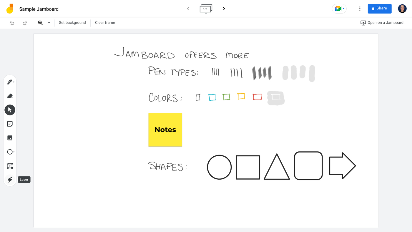 Google Jamboard screenshot for additional drawing tools.