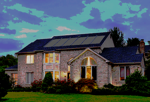 Solar shingles on a brick house.