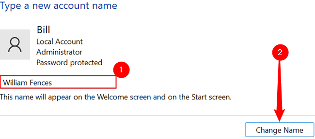 Enter your new user name in the box, then click "Change Name."