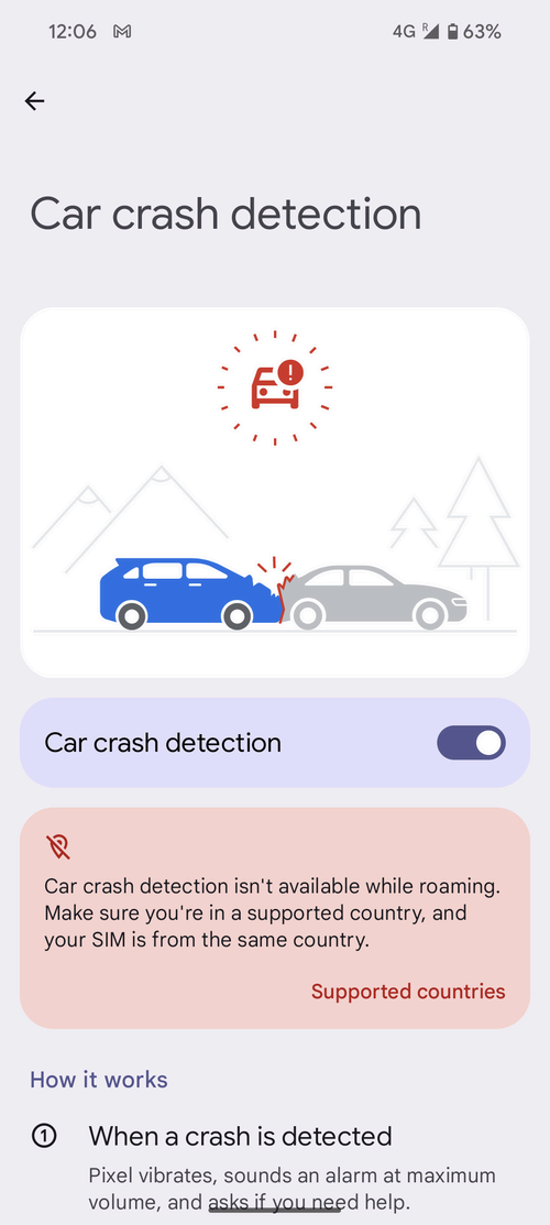 google pixel car crash detection off