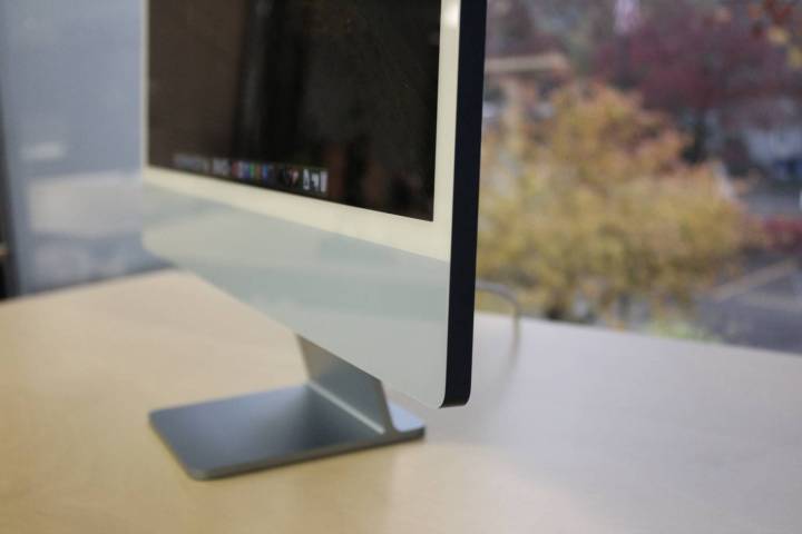 The profile of the iMac on a desk.