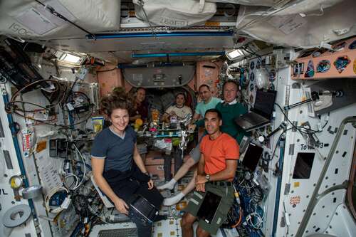 Astronauts eating Thanksgiving in space