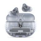 The Beats Studio Buds + in a transparent color, next to their case