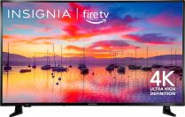 Insignia TV with harbor at sunrise screensaver