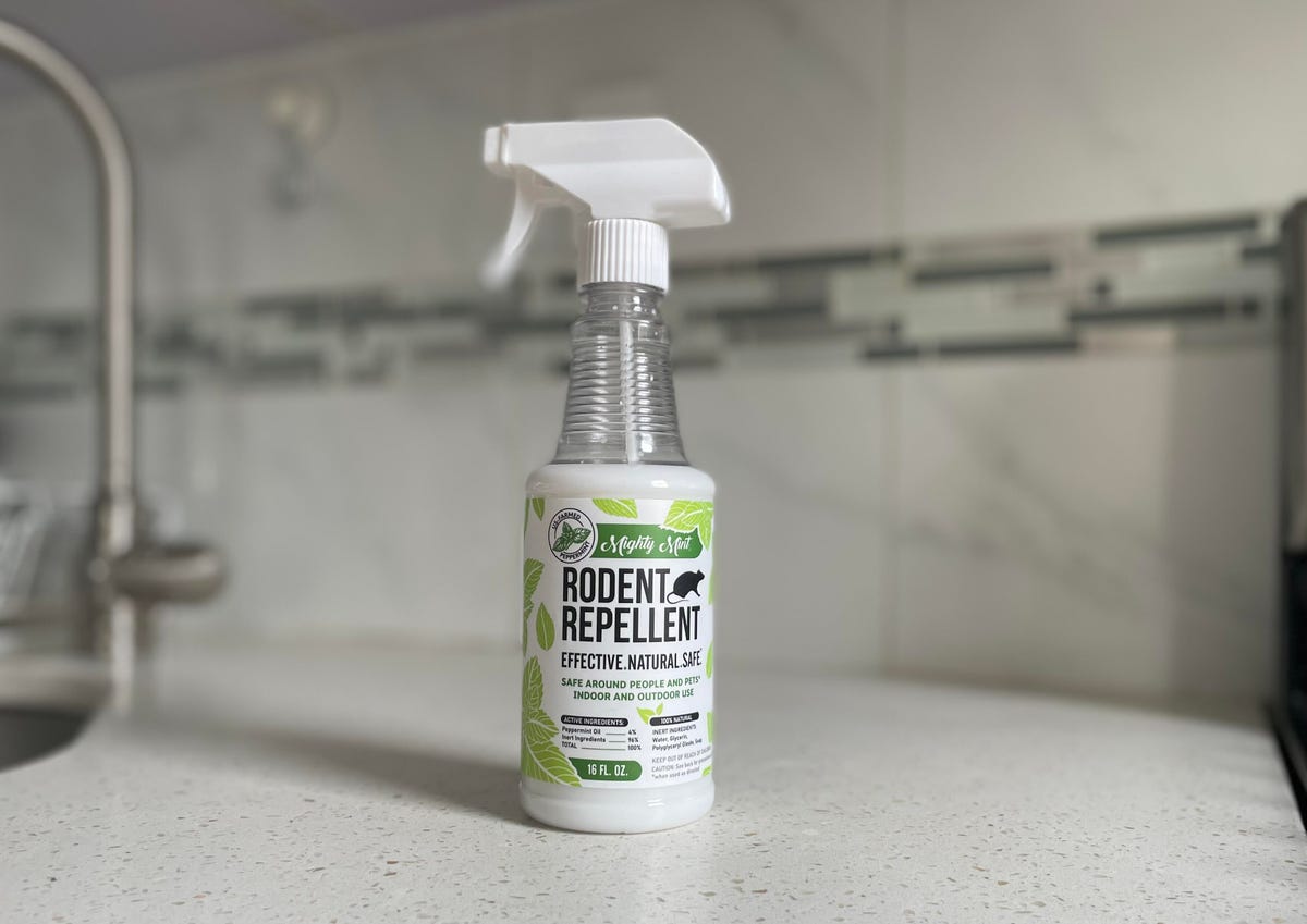 bottle of mighty mint rodent repellent