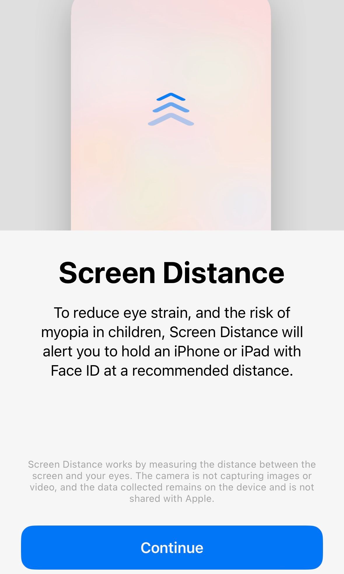 The image is a screenshot of the iPhone highlighting what the Screen Distance feature is.