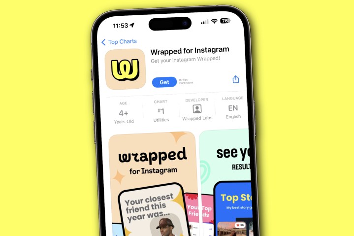 Render of the Wrapped for Instagram app on an iPhone.