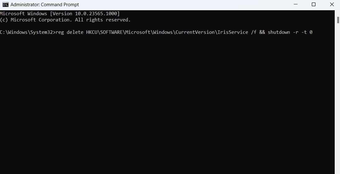 Iris service delete command in Command Prompt