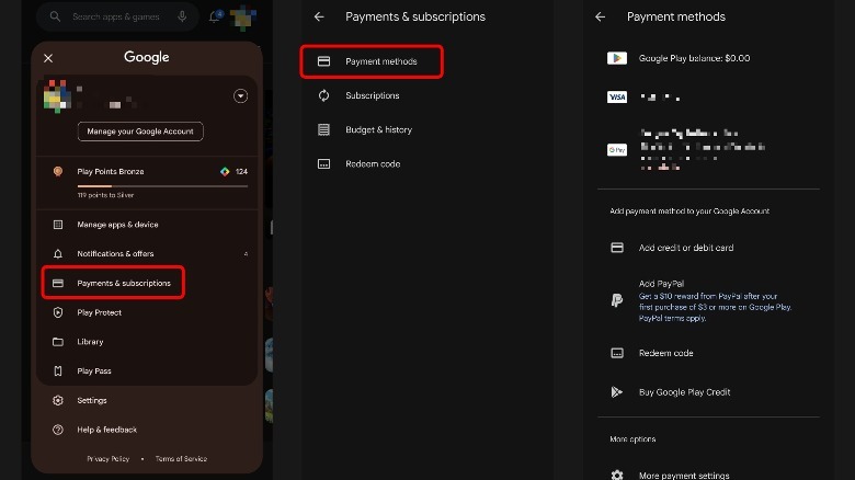 Google Play app payment methods