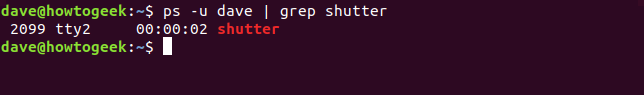 ps command piped through grep to find the shutter process