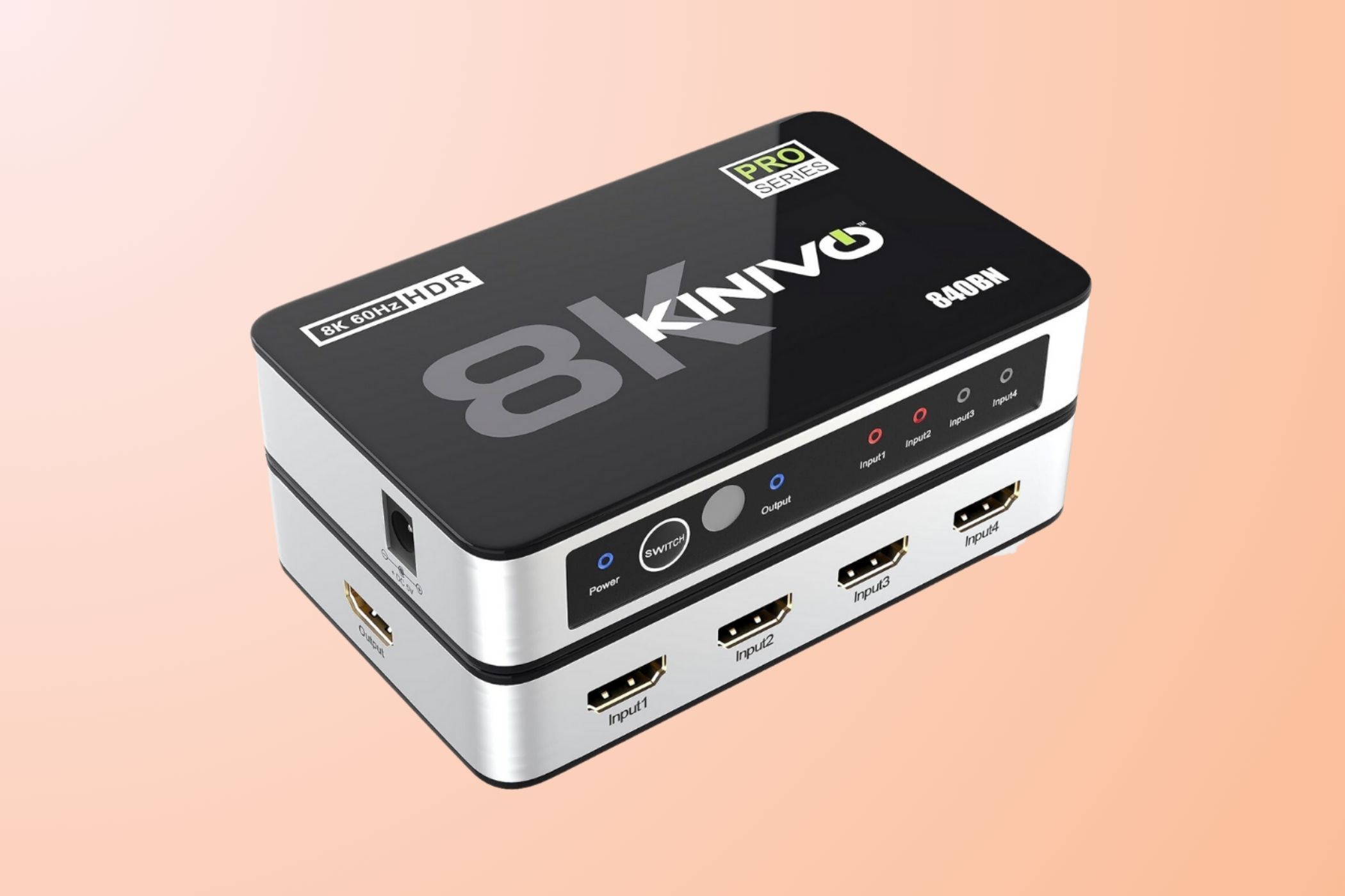 Kinivo 4K@120Hz HDMI Switch on orange background