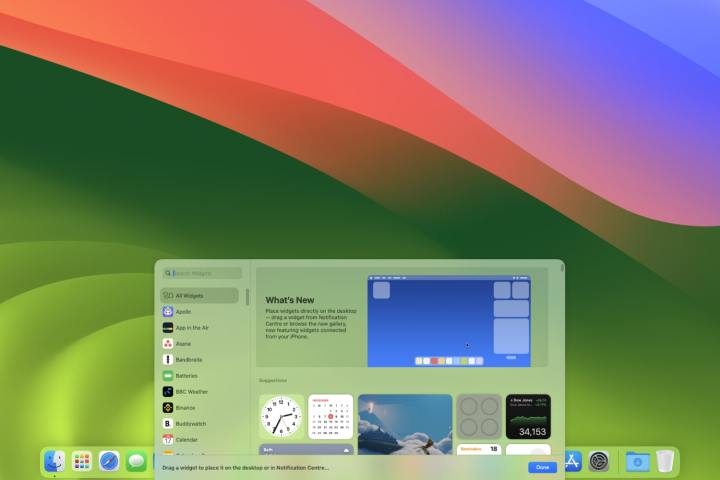 The widget gallery in macOS Sonoma.