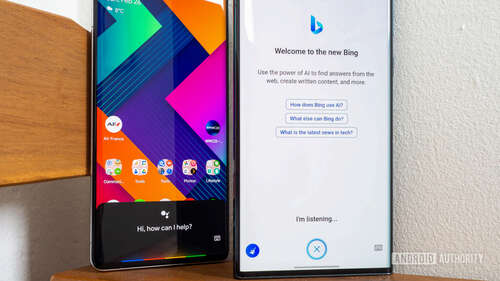 Microsoft Bing Chat listening next to Google Assistant listening