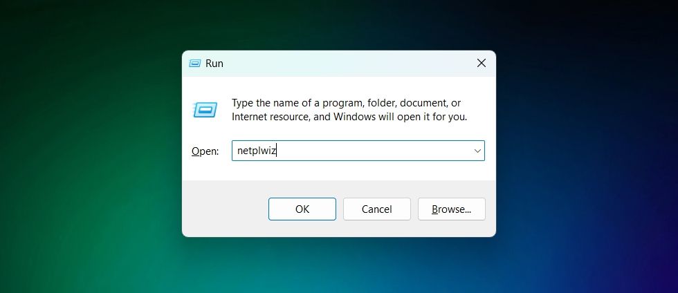 netplwiz command in the Run tool