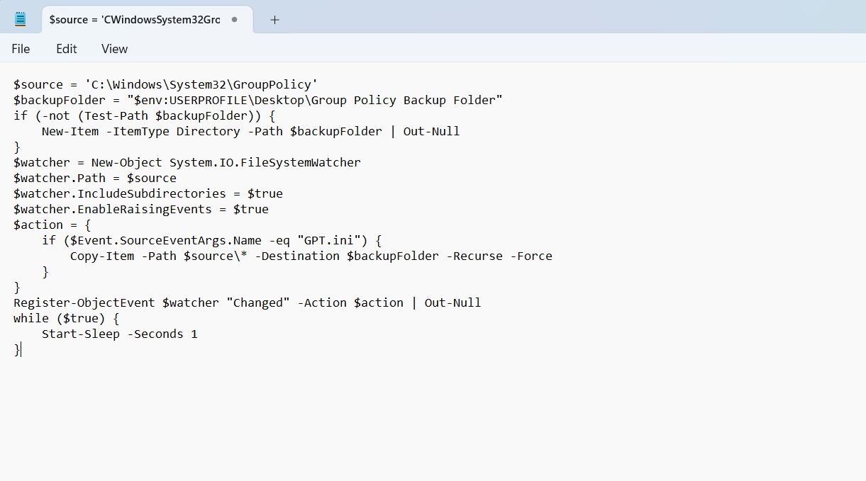 PowerShell script in Notepad