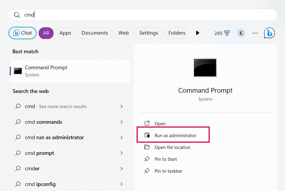 Run as admin option in the Start menu