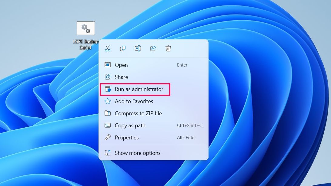 Run as admin option in context menu